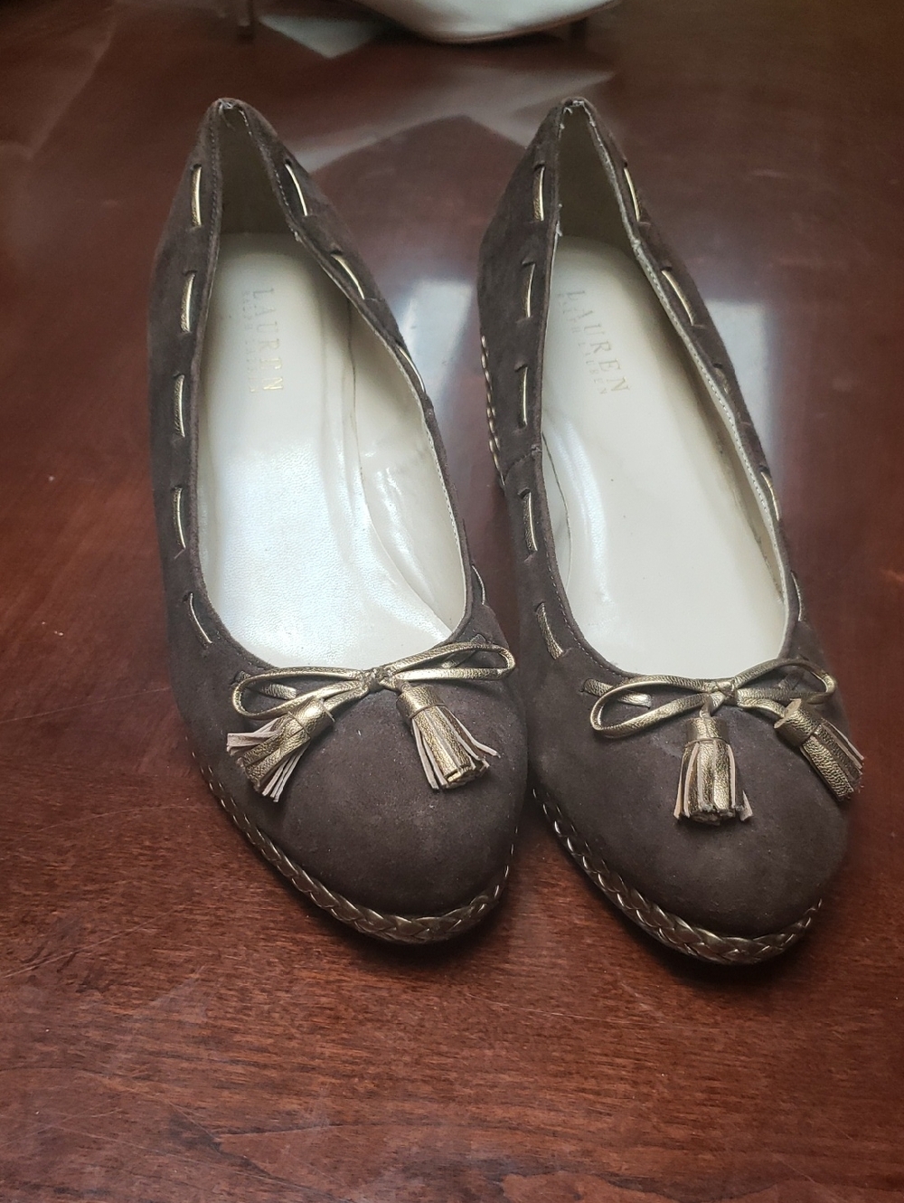 Lauren Ralph Lauren Chocolate Brown Suede Tassel Platforms